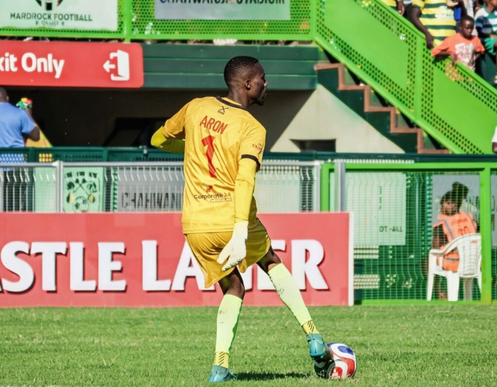 Highlanders FC goalkeeper Aaron Ngwenya in action against Hardrock