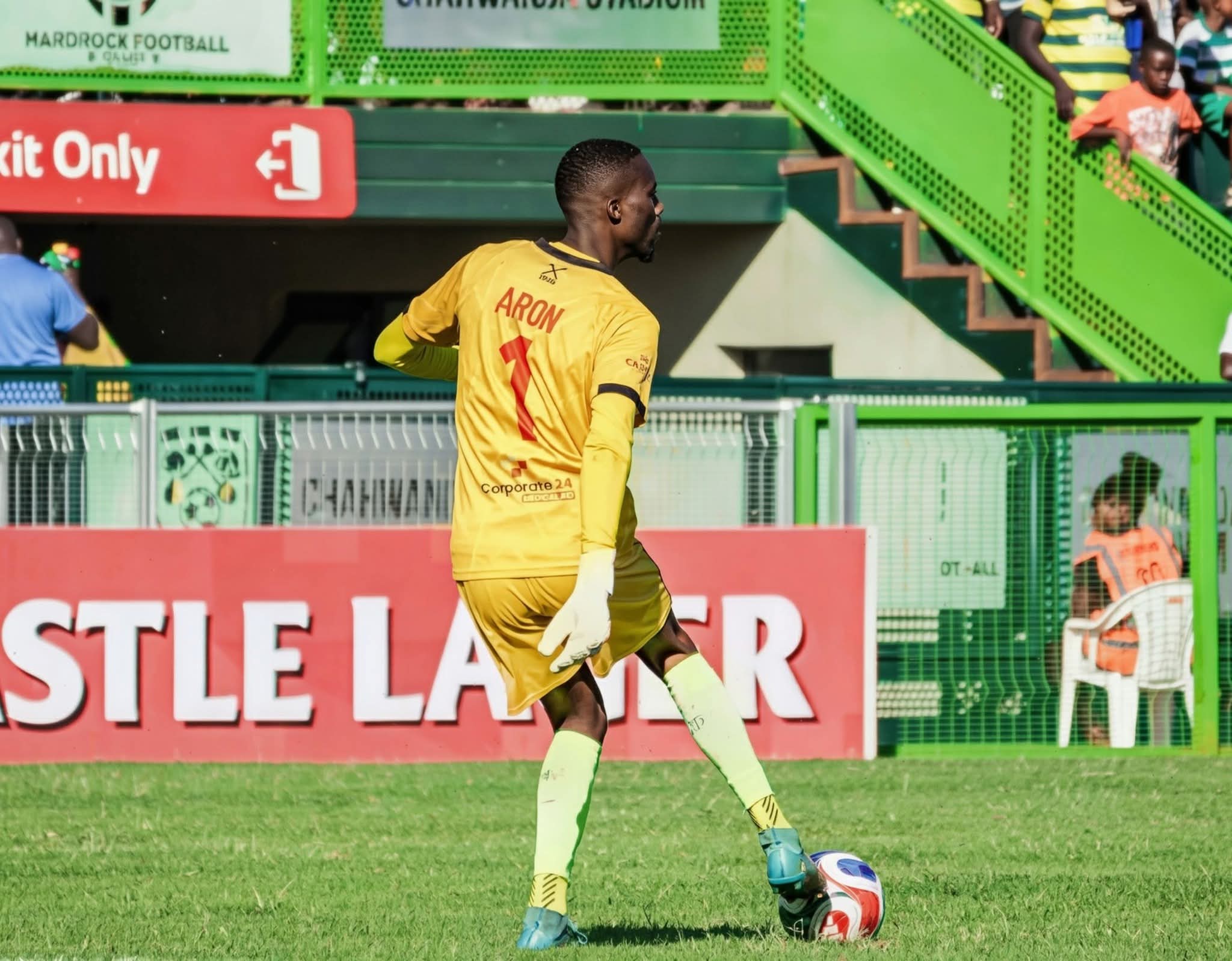 Highlanders FC goalkeeper Aaron Ngwenya in action against Hardrock