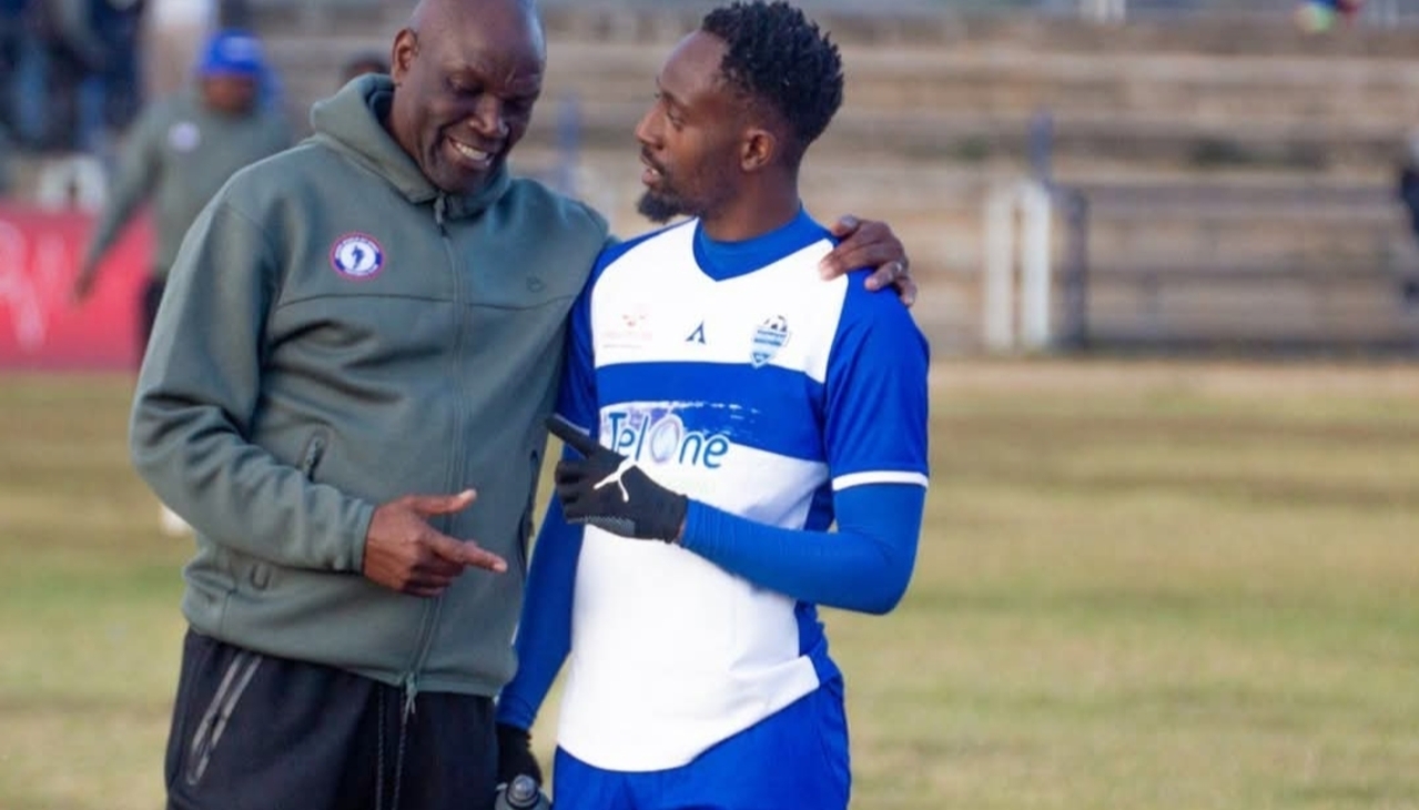 Coach Llyod Mutasa and Panashe Mutasa after TelOne FC and MWOS FC match at Ascot stadium. Picture by TelOne FC/Robert Gava