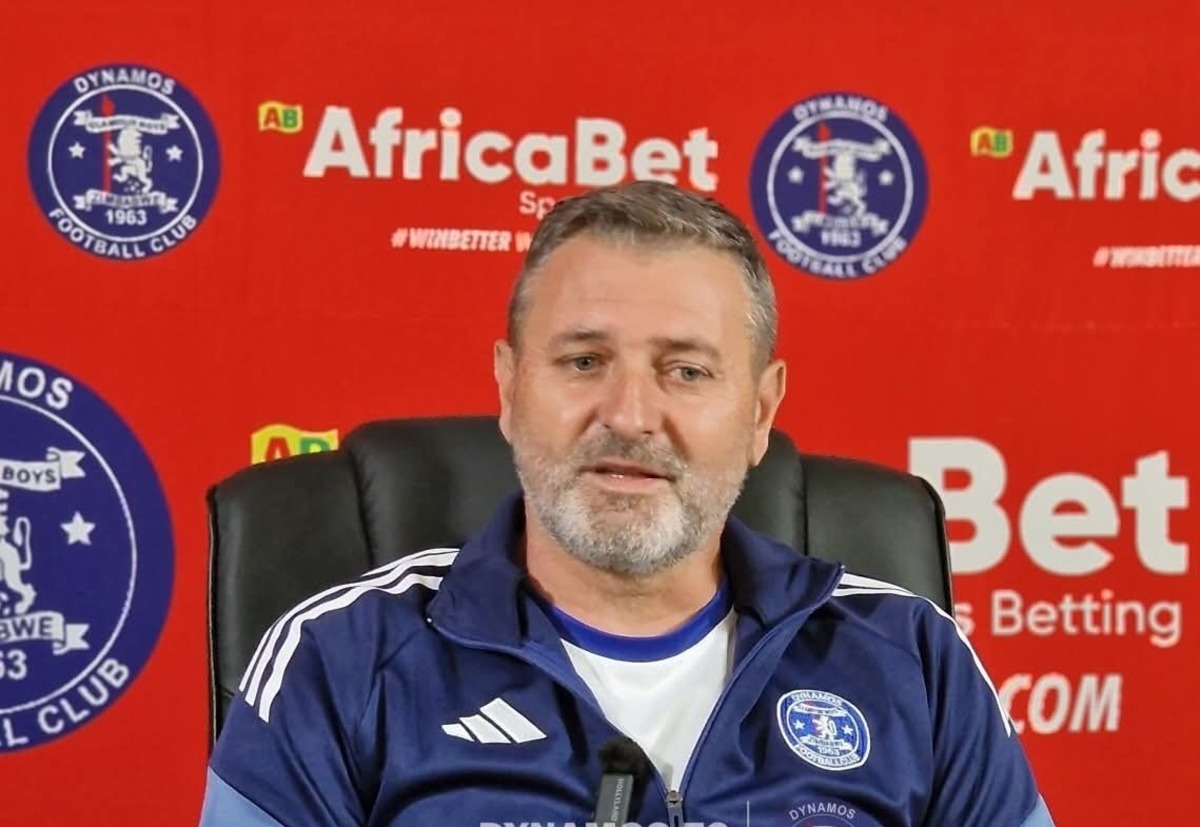 Dynamos FC coach Aristică Cioabă addressing the press.