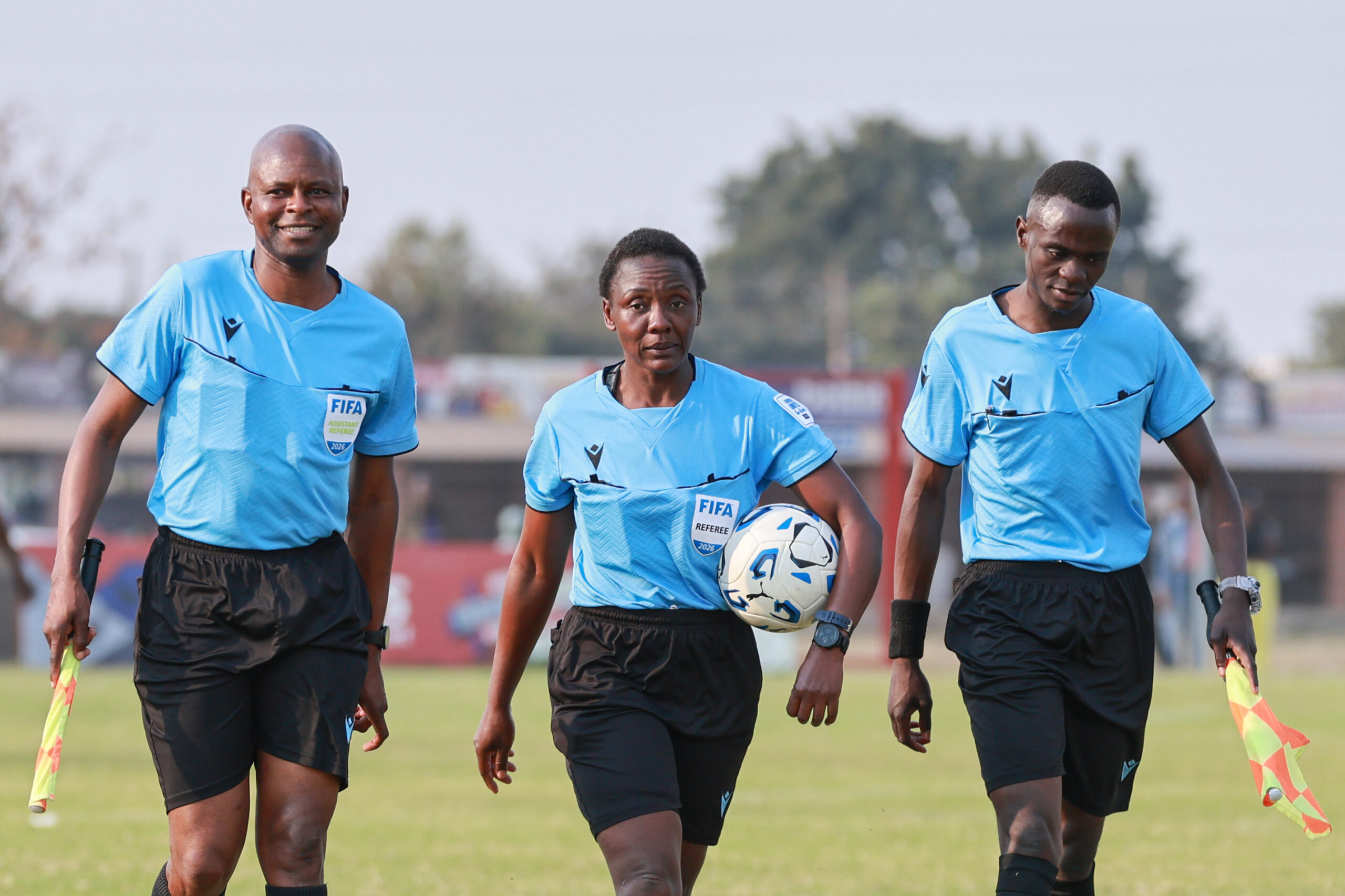 Mercy Maimbo and assistant referee at Ngoni Stadium ahead of Norton Big Boys vs FC Hunters clash