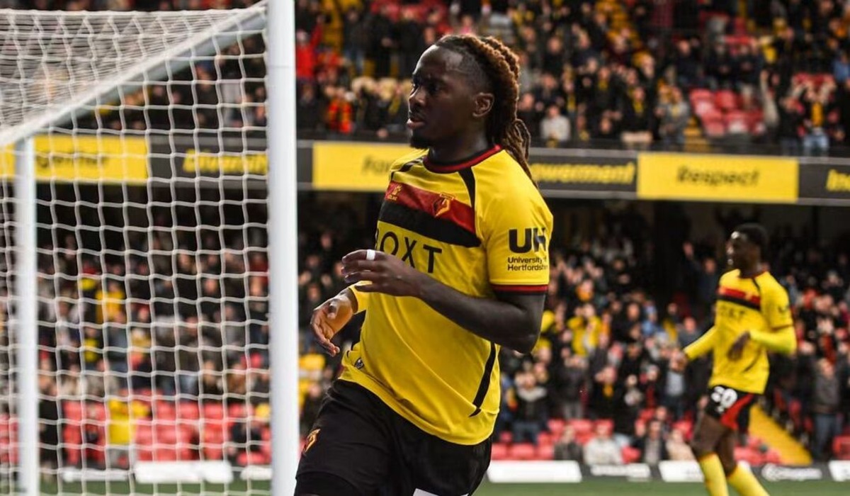 Jordan Zemura after netting for Watford FC