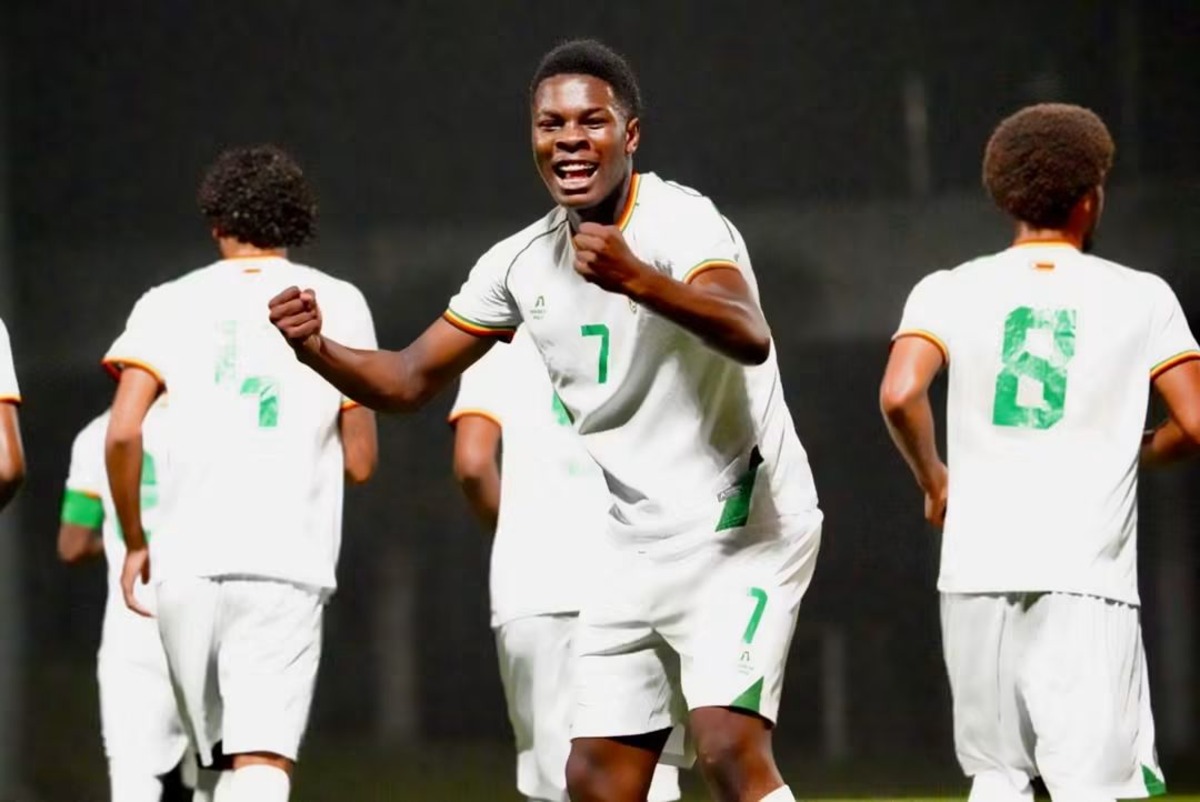 Young Warriors celebrating one of Elisha Pfupa's goals against Mauritius